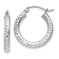 10k White Gold Diamond-cut 3mm Round Hoop Earrings, 20 x 3 mm