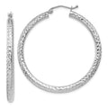 10k White Gold Diamond-cut 3mm Round Hoop Earrings, 40 x 3 mm