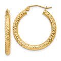 10k Diamond-cut 3mm Round Hoop Earrings, 25 x 3 mm
