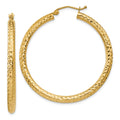 10k Diamond-cut 3mm Round Hoop Earrings, 40 x 3 mm