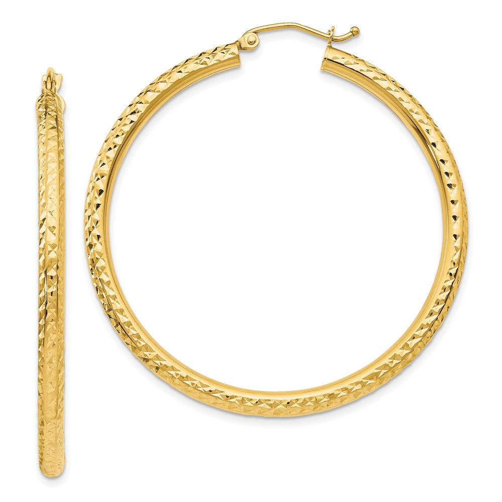 10k Diamond-cut 3mm Round Hoop Earrings, 45 x 3 mm