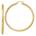 10k Diamond-cut 3mm Round Hoop Earrings, 55 x 3 mm