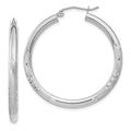 10k White Gold Satin & Diamond-cut 3mm Round Hoop Earrings, 30 x 3 mm