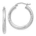 10k White Gold Satin & Diamond-cut 3mm Round Hoop Earrings, 20 x 3 mm