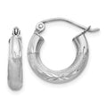 10k White Gold Satin & Diamond-cut 3mm Round Hoop Earrings, 9 x 3 mm