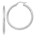 10k White Gold Satin & Diamond-cut 3mm Round Hoop Earrings, 35 x 3 mm