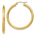 10k Satin & Diamond-cut 3mm Round Hoop Earrings, 35 x 3 mm