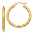 10k Satin & Diamond-cut 3mm Round Hoop Earrings, 30 x 3 mm