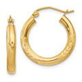 10k Satin & Diamond-cut 3mm Round Hoop Earrings, 20 x 3 mm