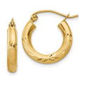 10k Satin & Diamond-cut 3mm Round Hoop Earrings, 16 x 3 mm