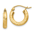 10k Satin & Diamond-cut 3mm Round Hoop Earrings, 14 x 3 mm
