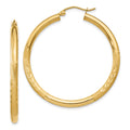 10k Satin & Diamond-cut 3mm Round Hoop Earrings, 40 x 3 mm