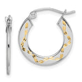 10K White Gold & Yellow Rhodium Diamond Cut Hoop Earrings, 19 x 18 mm