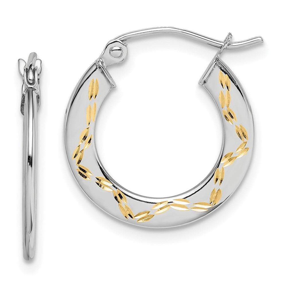 10K White Gold & Yellow Rhodium Diamond Cut Hoop Earrings, 19 x 18 mm