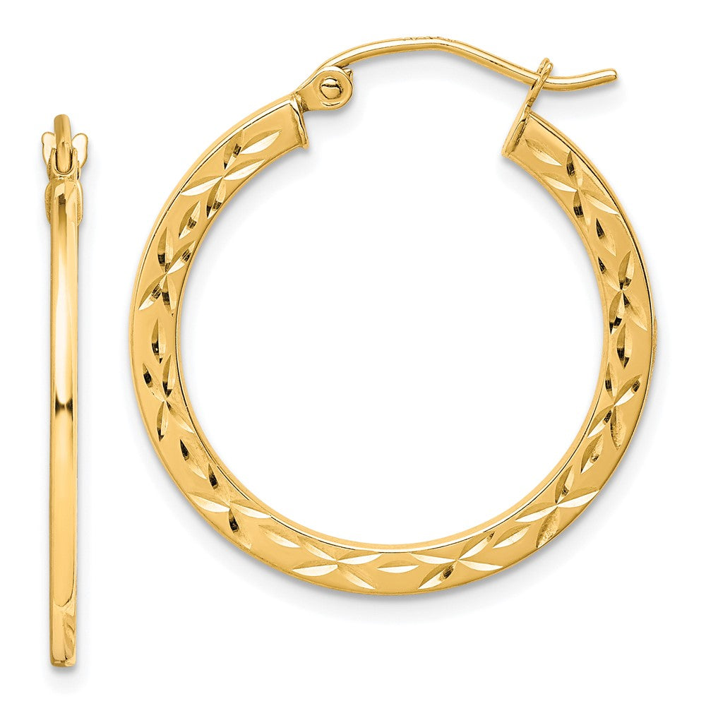 10K Diamond Cut Hollow Hoop Earrings, 26 x 25 mm