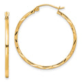 10K 1.5x30mm Diamond Cut Hoop Earrings, 30 x 1.5 mm