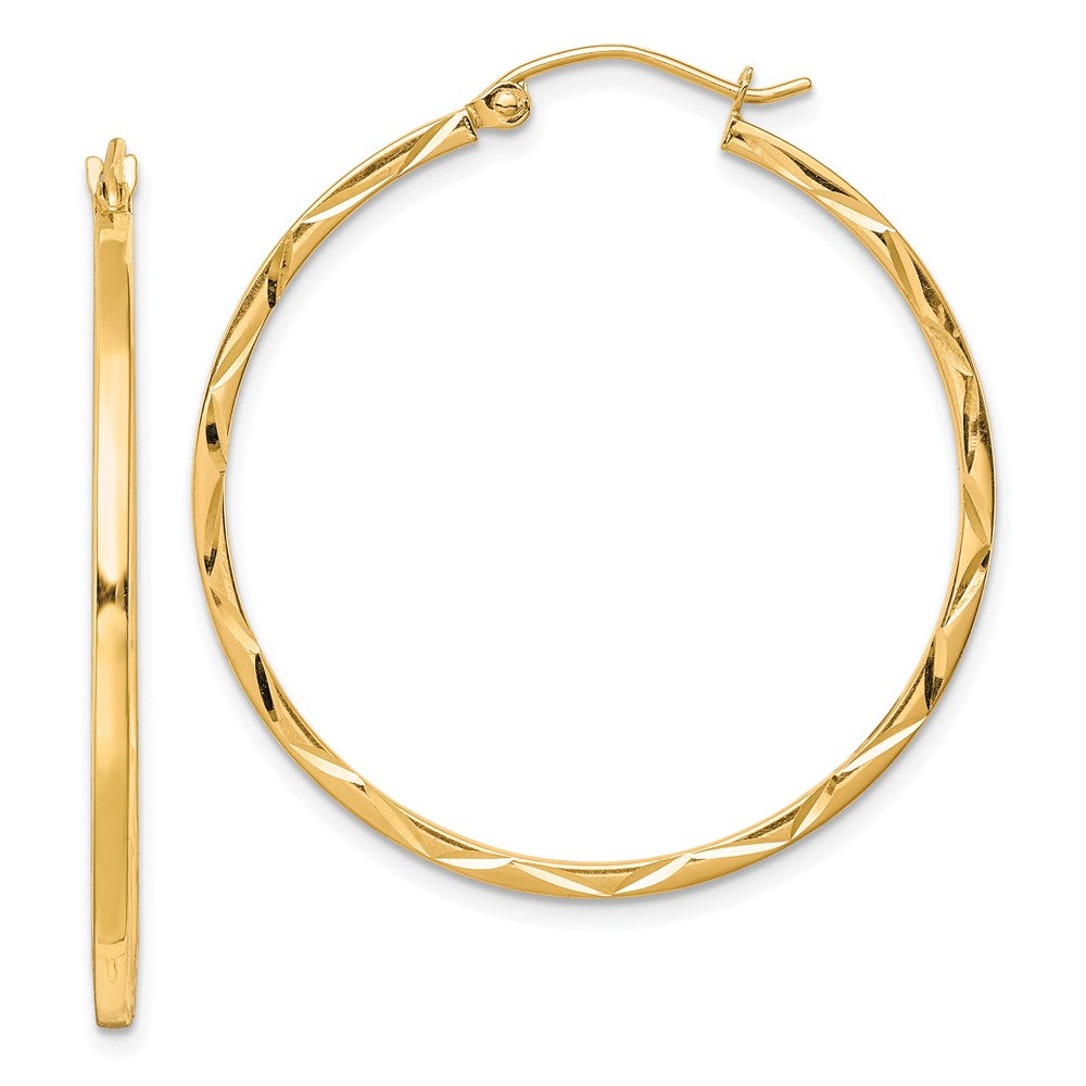 10K 1.5x35mm Diamond Cut Hoop Earrings, 35 x 1.5 mm