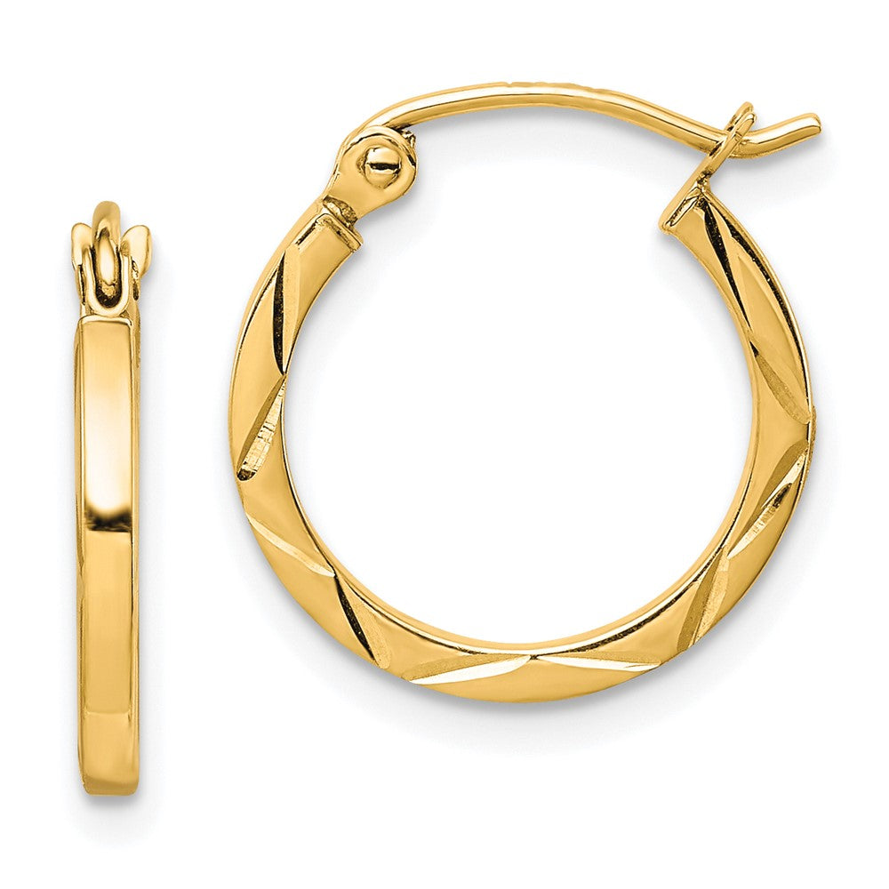 10K 1.5x15mm Diamond Cut Hoop Earrings, 15 x 1.5 mm