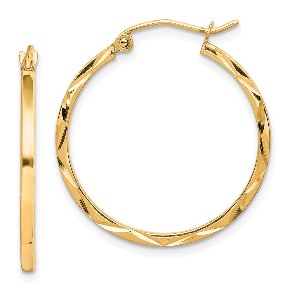 10K 1.5x25mm Diamond Cut Hoop Earrings, 25 x 1.5 mm