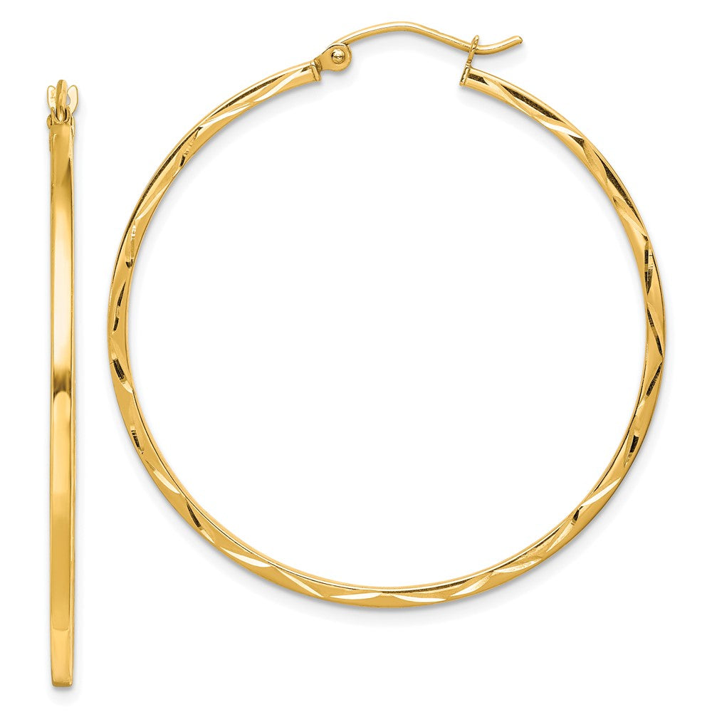 10K 1.5x40mm Diamond Cut Hoop Earrings, 40 x 1.5 mm