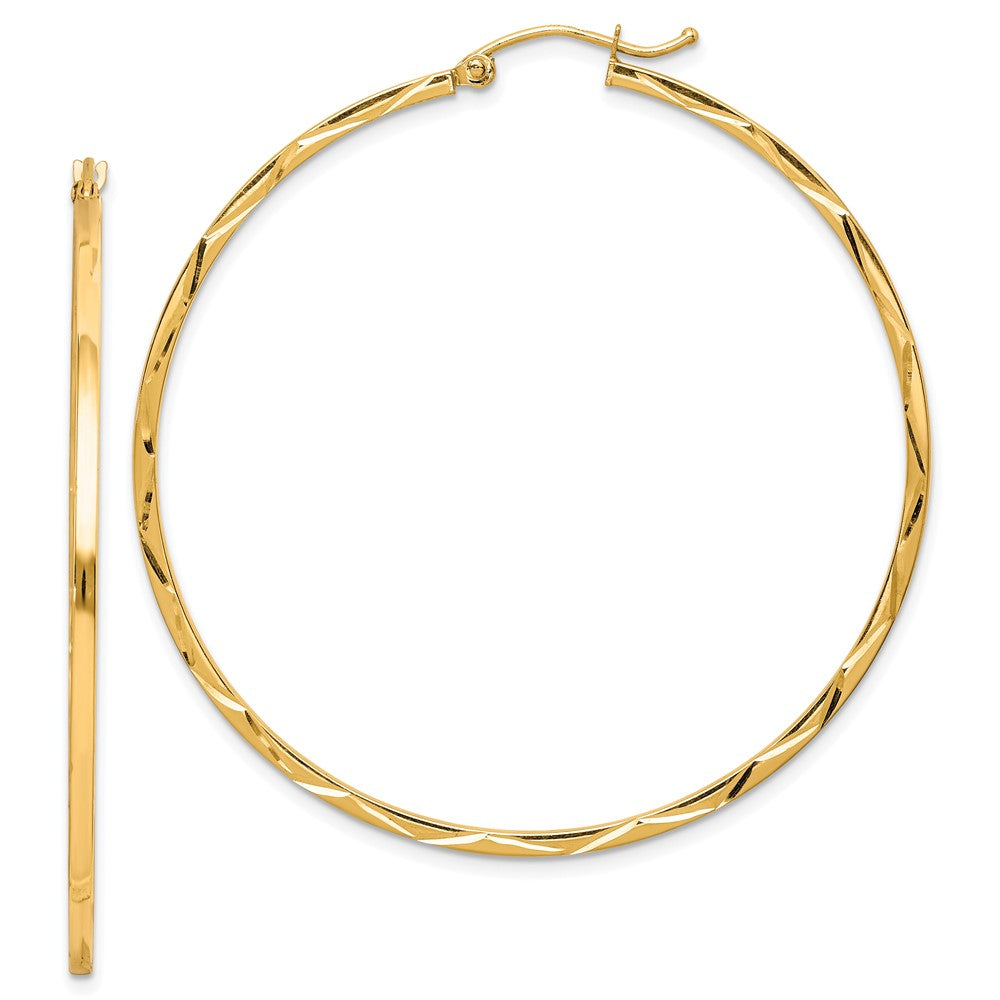 10K 1.5x50mm Diamond Cut Hoop Earrings, 50 x 1.5 mm