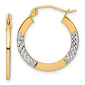 10K & Rhodium Diamond Cut 2.5x20mm Hoop Earrings, 20 x 2.5 mm, 1.18 g
