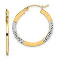 10K & Rhodium Diamond Cut 2.5x20mm Hoop Earrings, 20 x 2.5 mm, 1.48 g