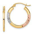 10K White & Rose Rhodium D/C 2.5x20mm Hoop Earrings, 20 x 2.5 mm