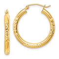 10K Diamond Cut 3x25mm Hollow Tube Hoop Earrings, 25 x 3 mm