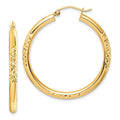 10K Diamond Cut 3x35mm Hollow Tube Hoop Earrings, 35 x 3 mm