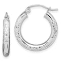 10K White Gold Diamond Cut 3mm Hoop Earrings, 21 x 3 mm