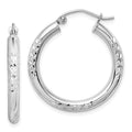 10K White Gold Diamond Cut 3mm Hoop Earrings, 26 x 3 mm