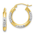 10K & Rhodium Diamond Cut 3mm Hoop Earrings, 20 x 3 mm