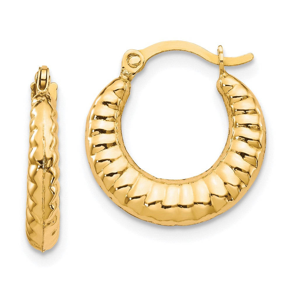 10K Scalloped Hollow Hoop Earrings, 15 x 15 mm