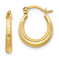 10K Scalloped Textured Hollow Hoop Earrings, 15 x 12 mm
