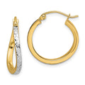 10k and White Rhodium Diamond-cut Textured Wavy Hoop Earrings, 20 x 20 mm