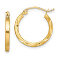 10K Satin Diamond Cut 2x20mm Hoop Earrings, 19 x 18 mm
