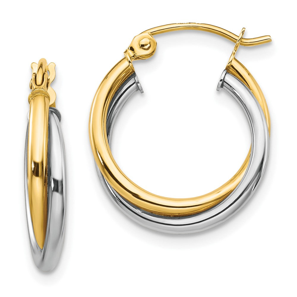 10K Two-tone Twisted Round Hoop Earrings, 19 x 16 mm
