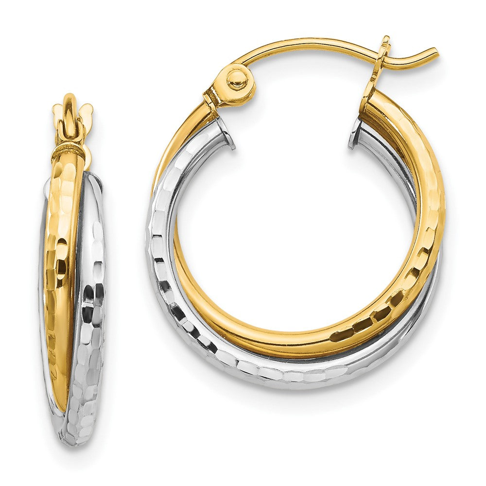 10K Two-tone Textured Twisted Round Hoop Earrings, 19 x 17 mm