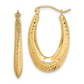 10K Textured Oval Hollow Hoop Earrings, 27 x 17 mm