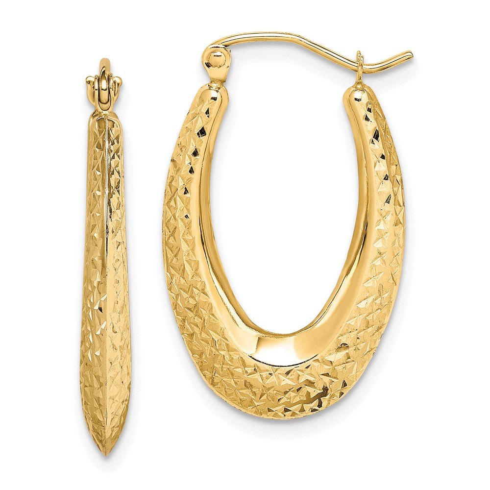 10K Textured Oval Hollow Hoop Earrings, 27 x 17 mm