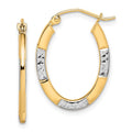 10K and Rhodium Diamond Cut Oval Hoop Earrings, 23 x 18 mm
