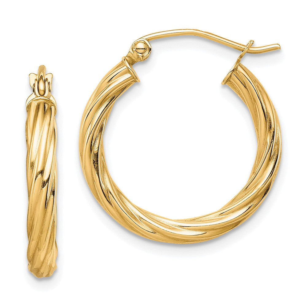 10k Polished 3mm Twisted Hoop Earrings, 20 x 3 mm