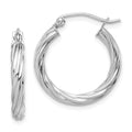 10k White Gold Polished 3mm Twisted Hoop Earrings, 20 x 3 mm