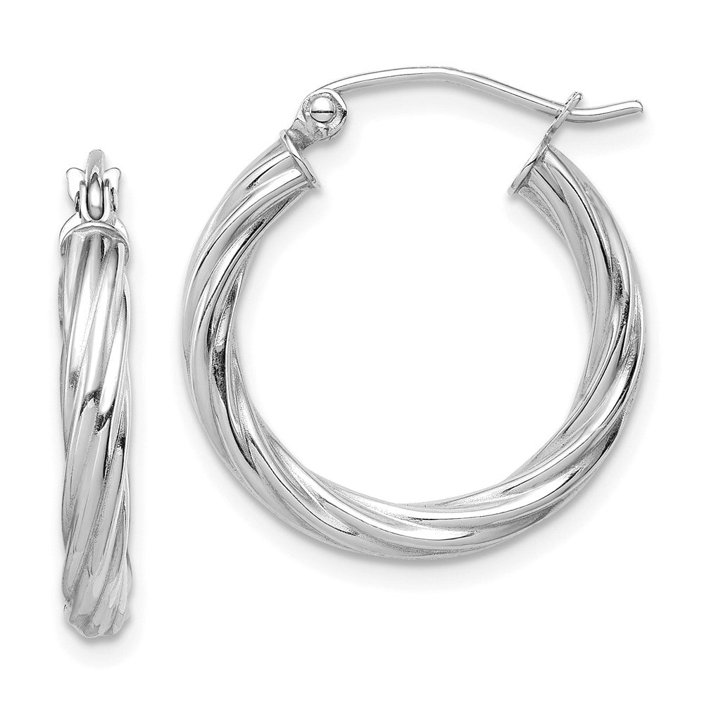 10k White Gold Polished 3mm Twisted Hoop Earrings, 20 x 3 mm