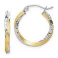 10k & Rhodium Diamond-cut 2.5mm Twisted Hoop Earrings, 21 x 2.5 mm