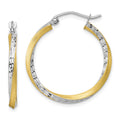 10k & Rhodium Diamond-cut 2.5mm Twisted Hoop Earrings, 26.5 x 2.5 mm