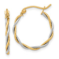 10k Two-tone Polished 1.8mm Twisted Hoop Earrings, 21.5 x 1.8 mm