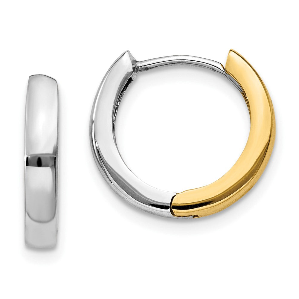 10k Two-tone Hinged Hoop Earrings, 11 x 2.5 mm