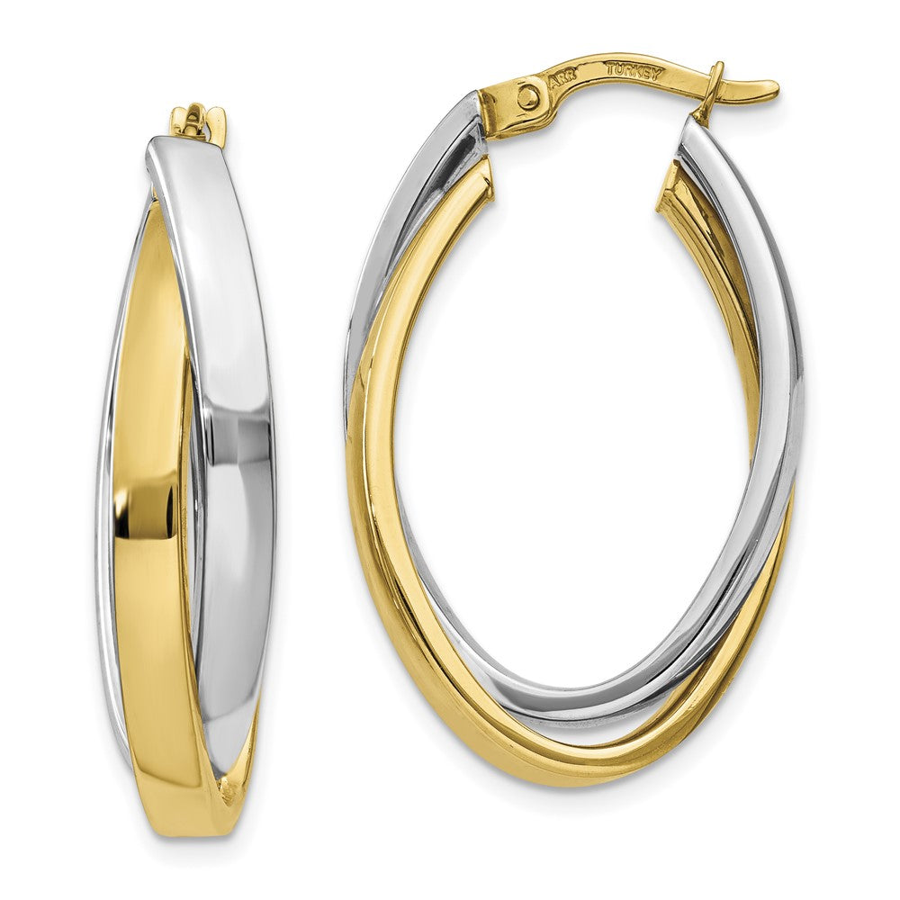 10k Two-tone Oval Double Hoop Earrings, 30.07 x 18.6 mm